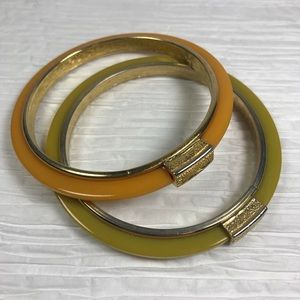 Avocado and Goldenrod Bakelite Bangle Bracelet set